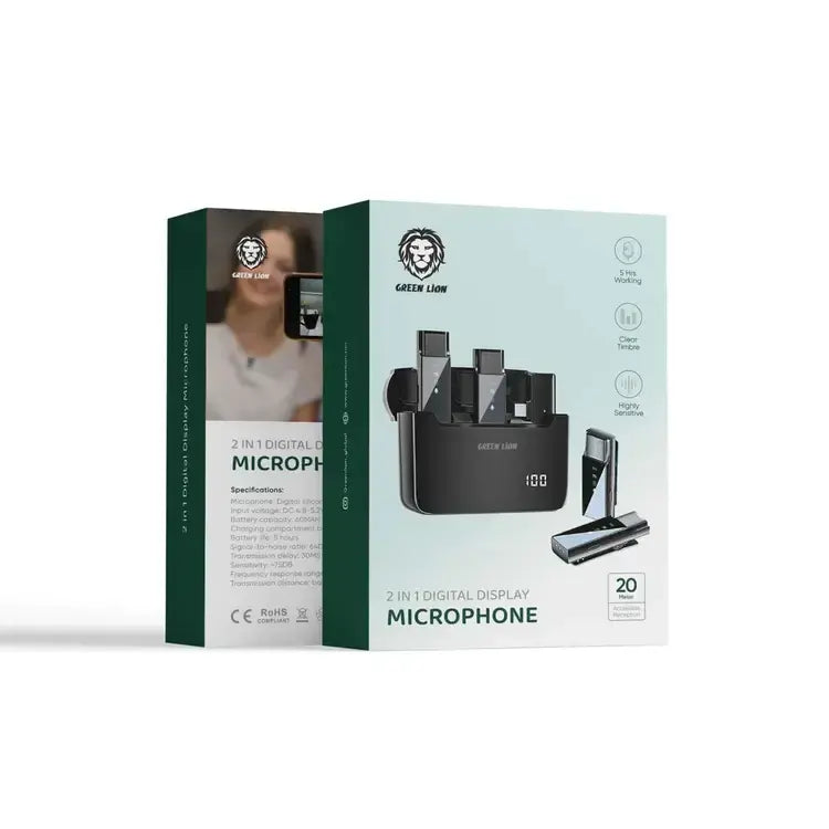 Green Lion 2 in 1 Digital Display Microphone ( Type-C Connector ) - Black