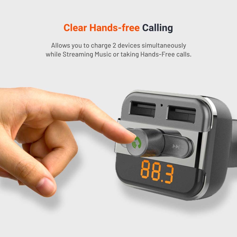 Porodo 3.4Amp W/L Hands Free Car Kit with Built-In Transmitter 15W