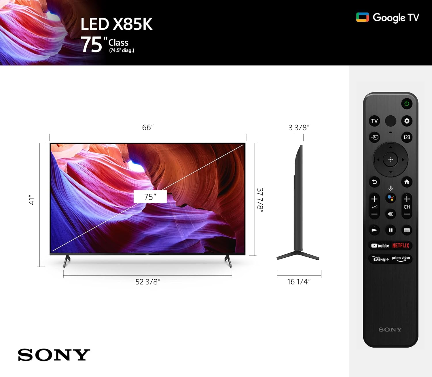 Sony KD-75X85K 75 Inch 4K Ultra HD TV X85K Series: LED Smart Google TV