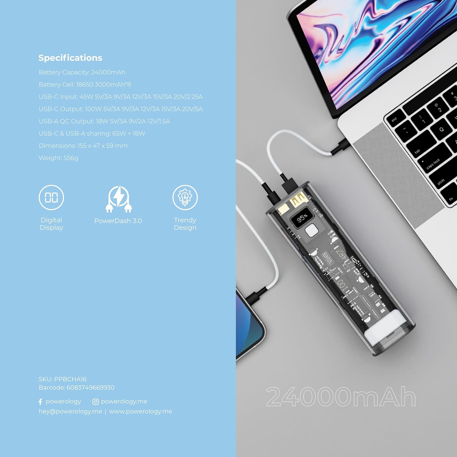 Powerology Crystalline Series Power Bank 24000mAh PD 100W