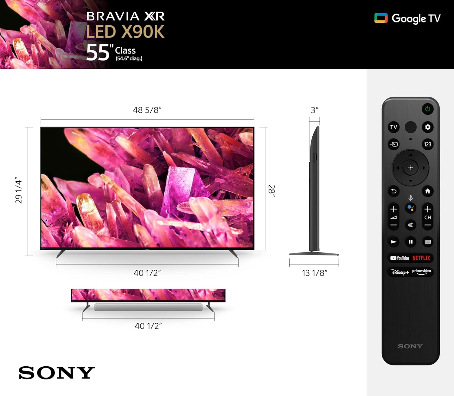 Sony 55 Inch  LCD XR-55X90K 4K Ultra HD TV X90K Series: BRAVIA XR Full Array LED Smart Google TV