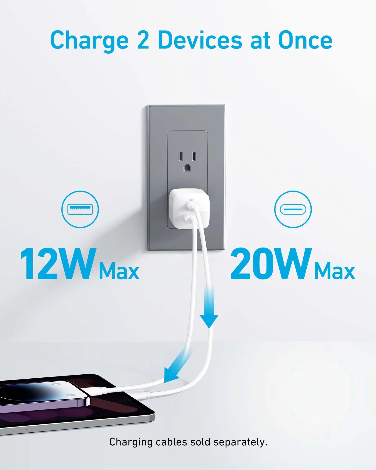Anker 323 Compact 33W A2331K21 Dual-Device Charger 2 ports - White