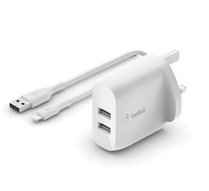 Belkin Dual USB-A Wall Charger 24W + Lightning Cable to USB-A
