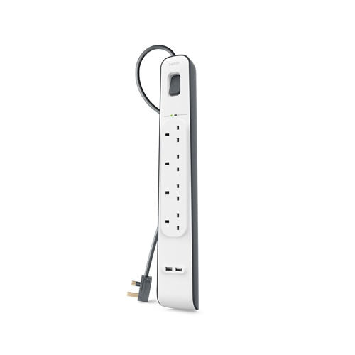 BELKIN 4-outlet Surge Protection Strip with 2.4 Amp 2xUSB