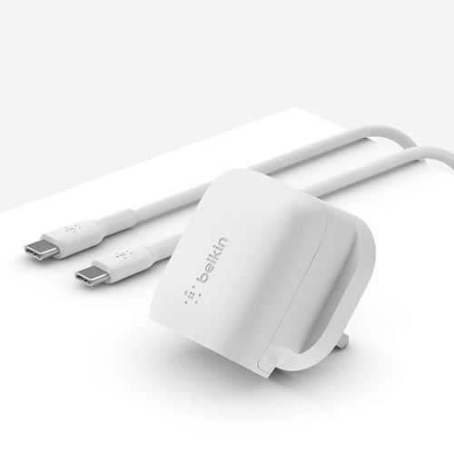 Belkin PD 20W PPS USB-C Wall Charger, 1M PVC USB-C to USB-C Cable - White