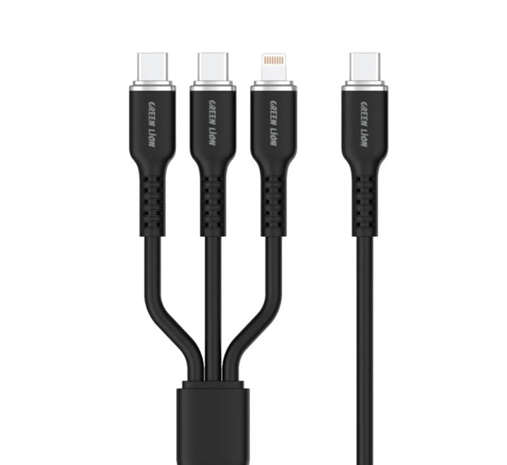 Green Lion 3in1 Silicone Cable USB-C to USB-Cx2 & Lightning 60W 1.2M - Black
