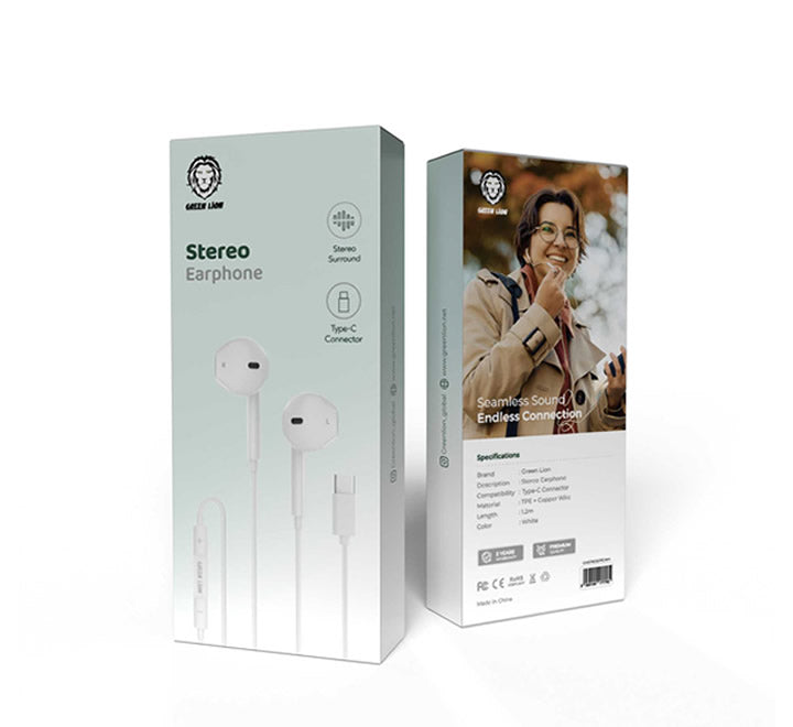 Green Lion Wired Stereo Earphones with Type-C Connector - White