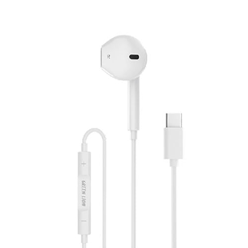 Green Lion Wired Mono Earphones with Type-C Connector - White