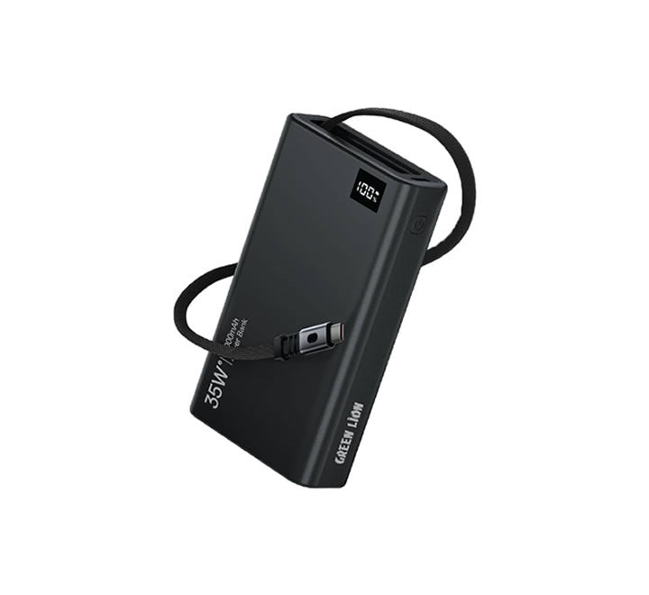 Green Lion Retractable Power Bank 35W 10000mAh - Black