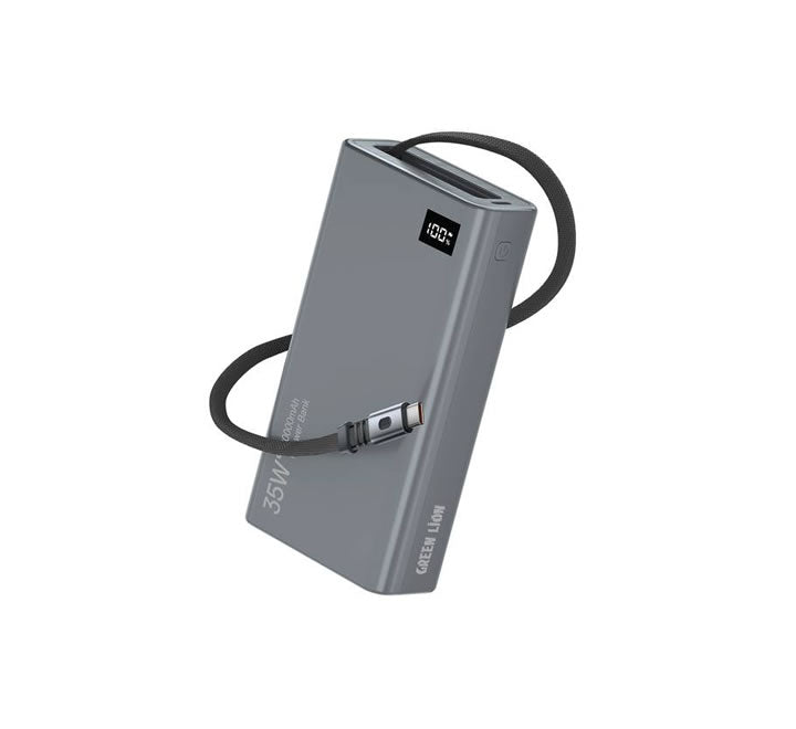 Green Lion Retractable Power Bank 35W 10000mAh - Black