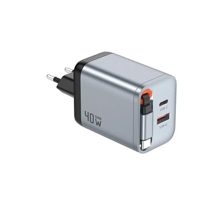 Green Lion GaN Premium EU Plug Wall Charger 40W - Gray