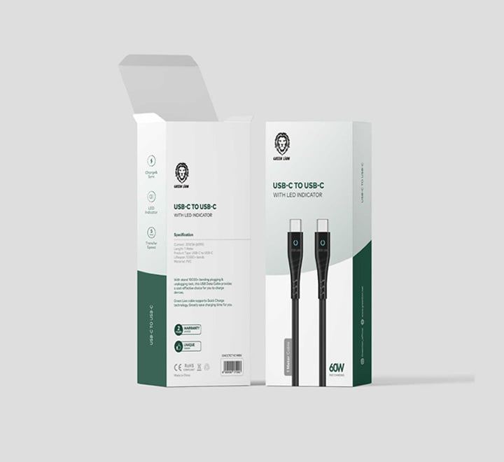 Green Lion PVC USB-C to Type-C Cable with LED Indicator 1M PD 60W - Black