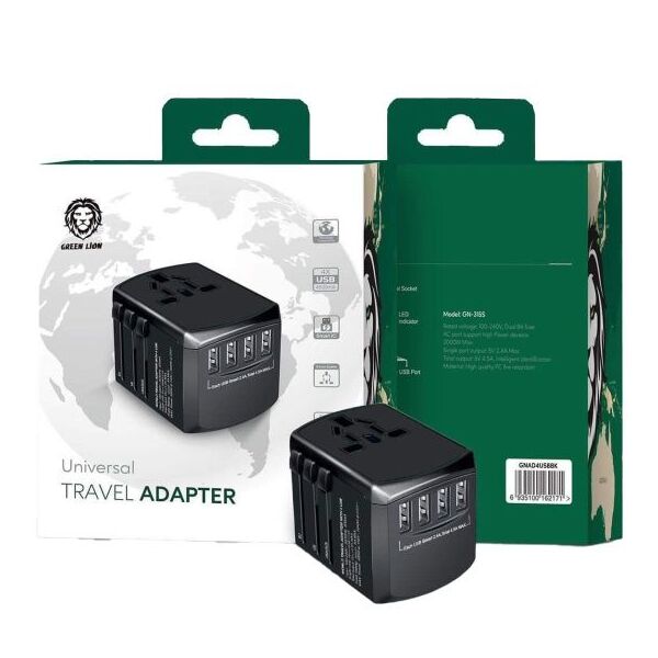 Green Universal Travel Adapter ( 4 USB Port ) 5V 4.5A - Black