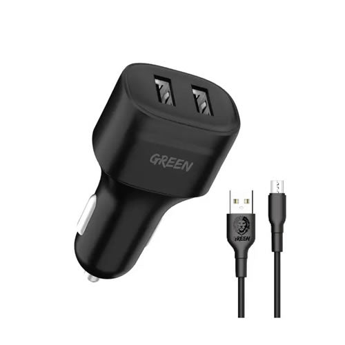 Green Lion Dual Port Car Charger 12W with PVC Micro USB Cable 1.2M