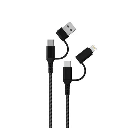 Green Lion Braided 2 in 2 Fast Charging Cable 1.2M 3A - Black