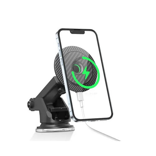 Green Lion Carbon Fiber Magnetic Wireless Car Charger 15W -Black