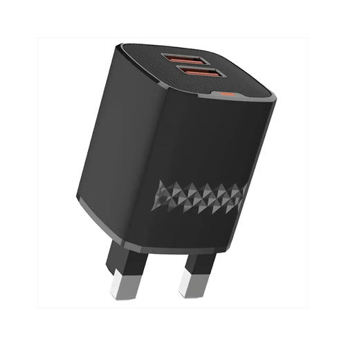 Green Lion Dual Port Wall Charger UK Plug 2 USB-A Port - Black