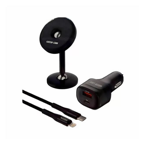 Green Lion 3 in 1 Combo ( Magnetic Car Holder / Car Charger 20W PD-QC / USB-C to Lightning Cable 1.2M 20W ) - Black