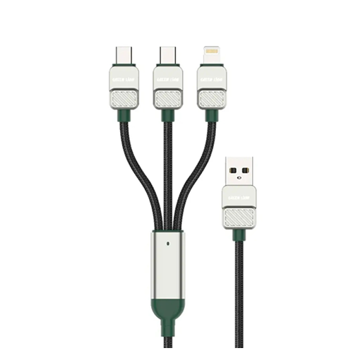 Green Lion 3-in-1 Cable Braided USB-A to C+C+L - Black + Dark Green
