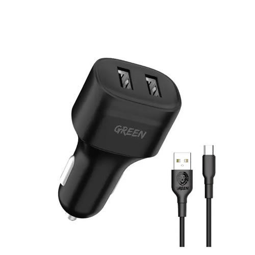 Green Lion Dual Port Car Charger 12W with PVC Type-C Cable 1.2M