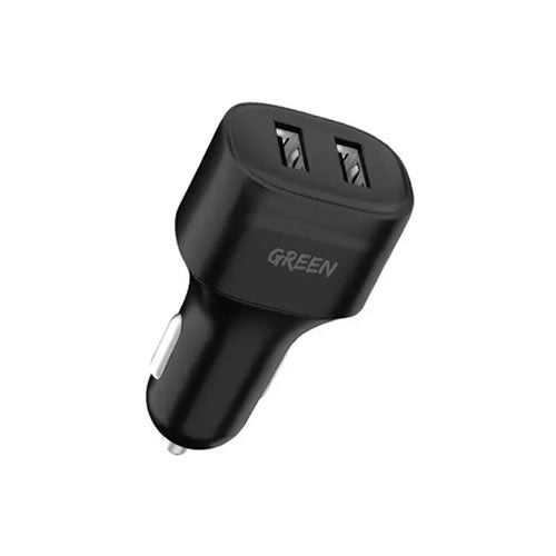 Green Dual Port Car Charger 12W - Black
