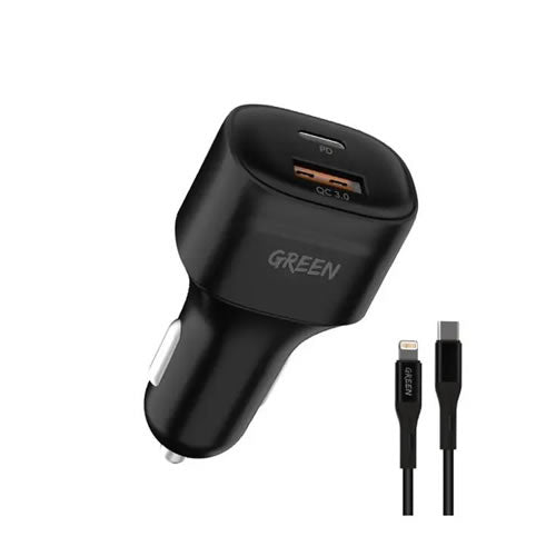 Green Lion Dual Port Car Charger PD+QC3.0 20W with PVC Type-C to Lightning Cable 1.2M