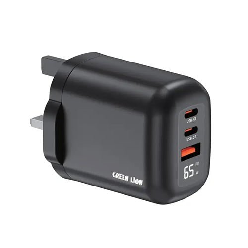 Green Lion Q- SERIES UK Plug Wall Charger PD 65W A+C+C Port - Black