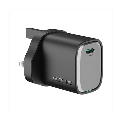 Green Lion SUPRA 20W GaN UK Wall Charger USB C Port - Black Grey
