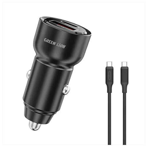 Green Lion RoadVolt Car Charger PD+QC 60W C to C 1m Cable - Black