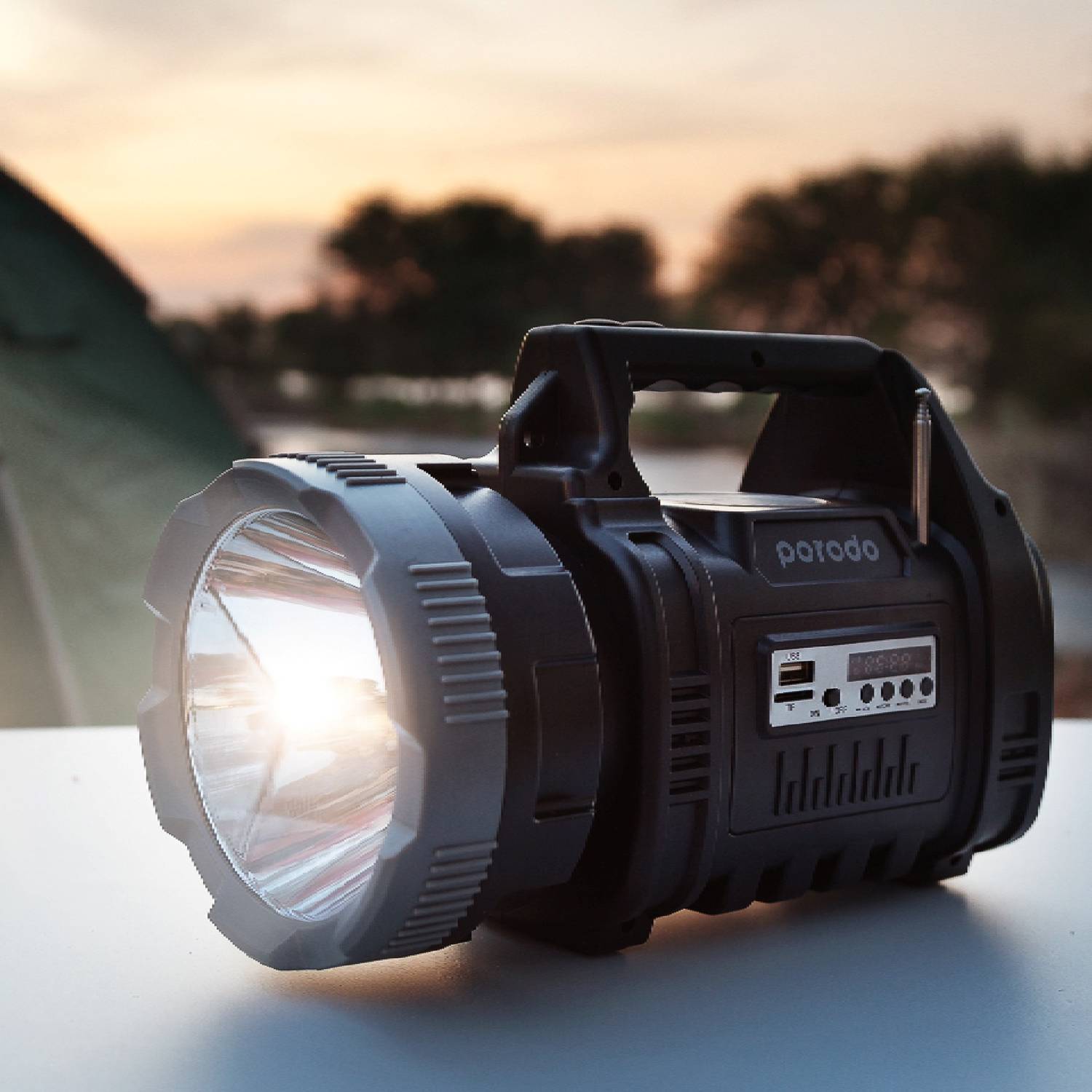 Porodo LifeStyle Outdoor 10W 3 in 1 Flashlight with FM Radio and Bluetooth Speaker - Black