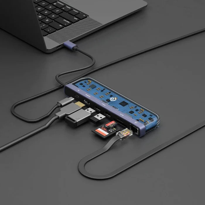 Powerology Crystalline Series 7 in 1 USB-C Multi Hub PD 100W - Transparent