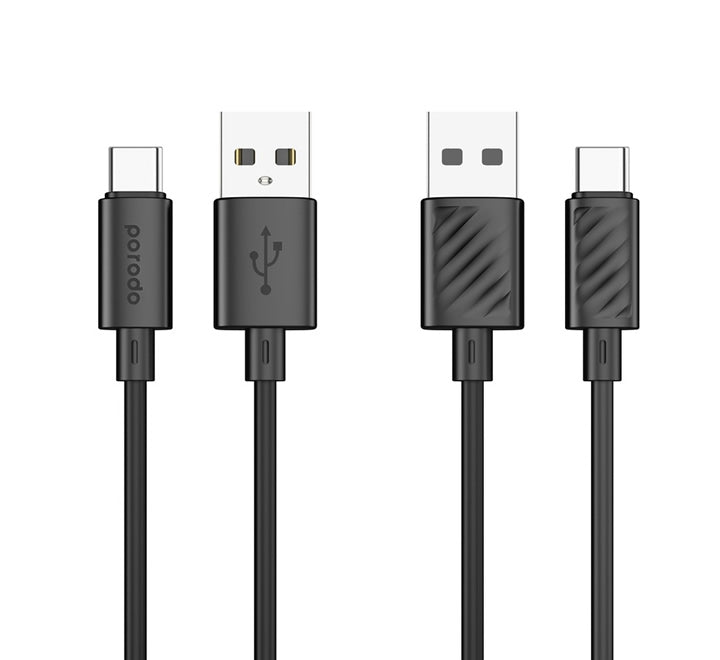Porodo Blue 3A PD USB A  to Type C PVC Cable 1.2M - Black