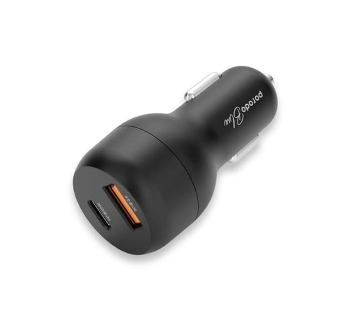 Porodo Blue Dual Port Car Charger QC3.0 18W + PD 20W - Black