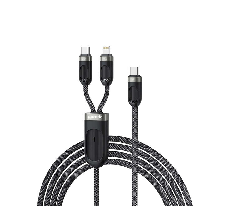 Porodo 2in1 Type C-C+Lightining Fast Charging Cable 1.2M - Black