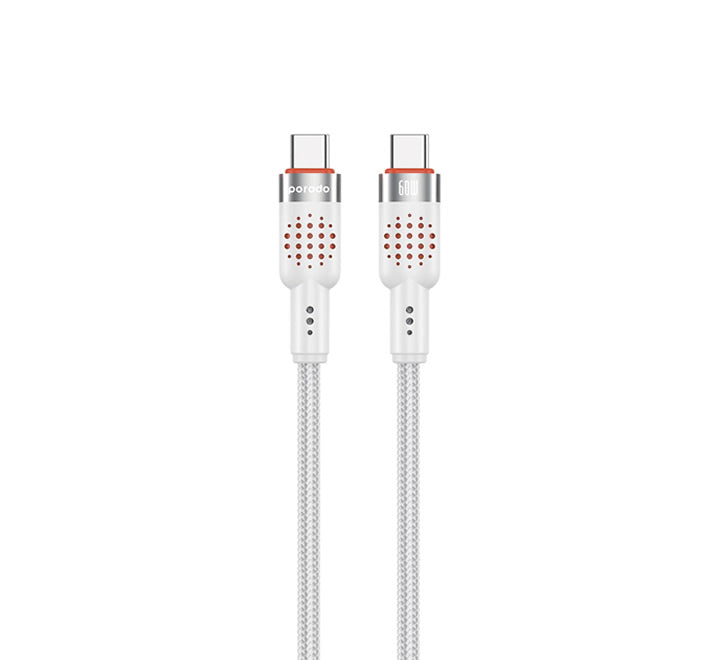Porodo Alum. Alloy Braided Cable Type-C to C 60W 1.2m - White