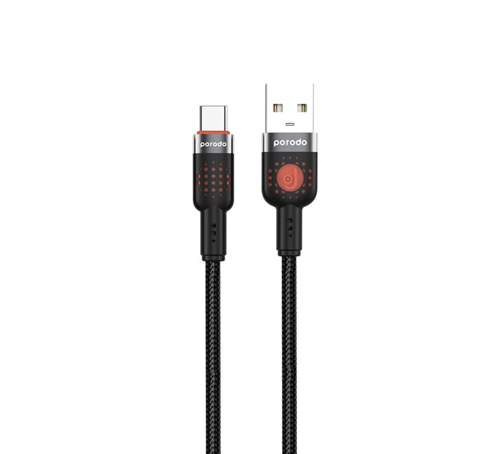 Porodo Alum. Alloy Braided Cable USB to Type-C 1.2m - Black