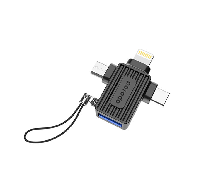 Porodo  USB A to Lightning Micro and Type-C  Adapter  - Black