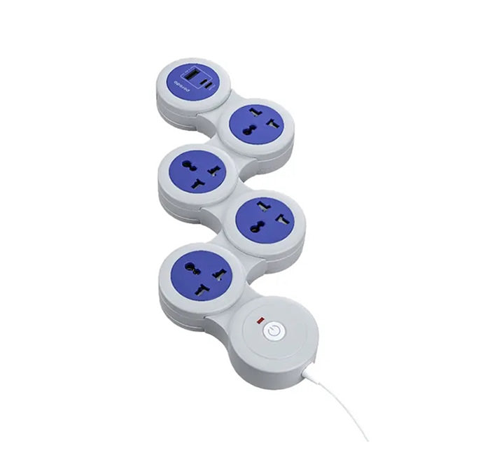 Porodo USB-A  Type-C and  4 AC Multiport Socket with UK Plug 2500W PD 20W 1.8M- Gray