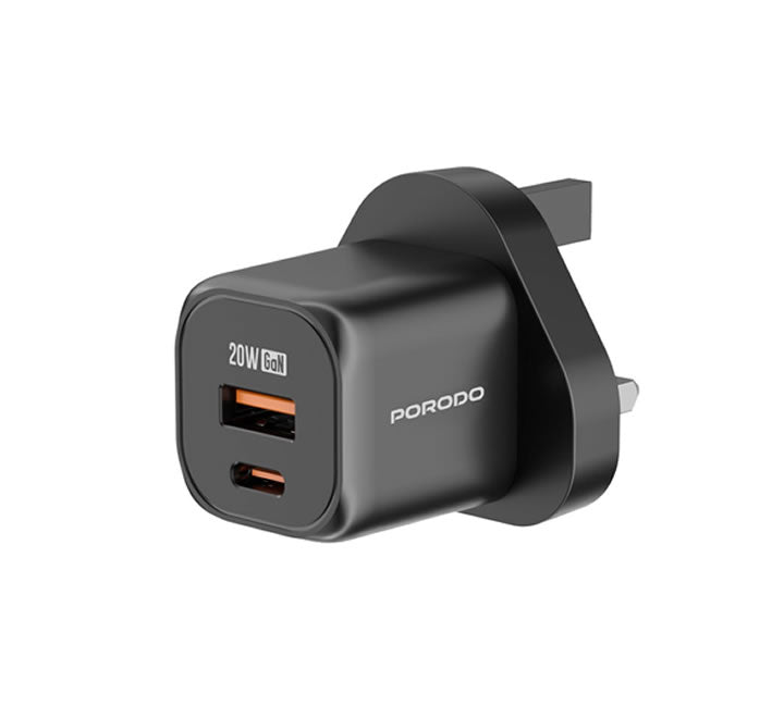 Porodo PD 20W USB QC3.0 UK Fast Charger - Black