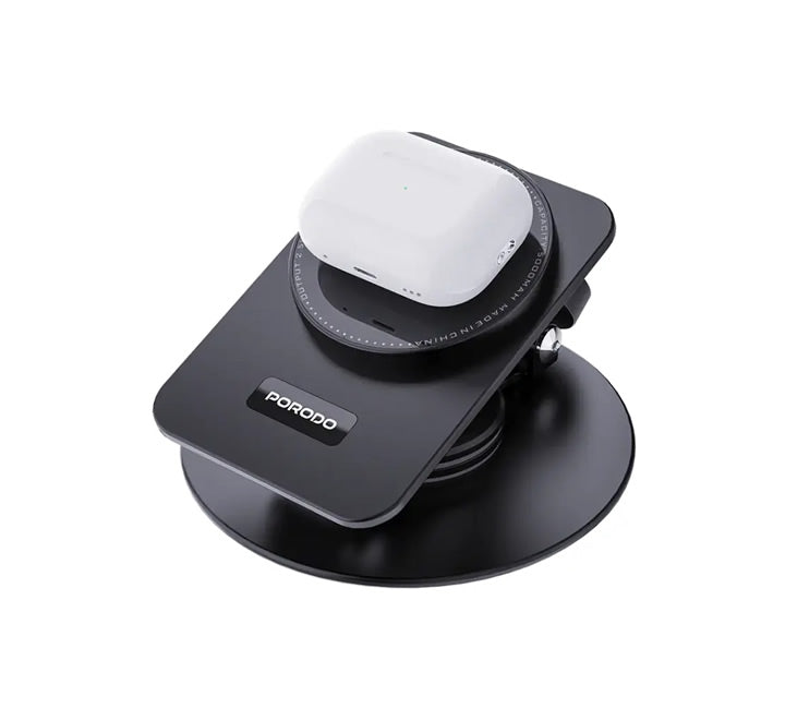 Porodo 115W Portable Metal Foldable Charging Station 360° Stand - Black