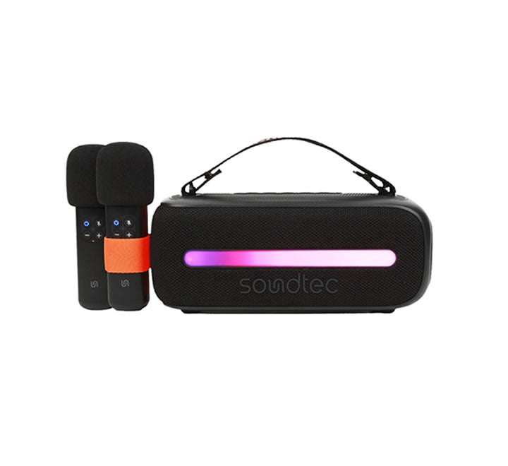 Porodo Soundtec 14W Speaker with Dual Wireless Microphone - Black