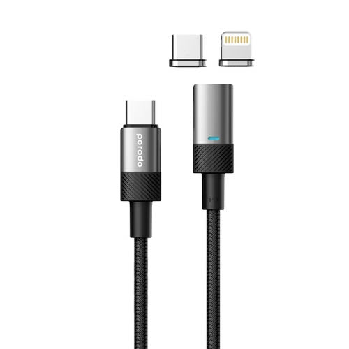 Porodo Braided 100W PD C to C+L Fast Charging cable with Magnetic Head 1.2M