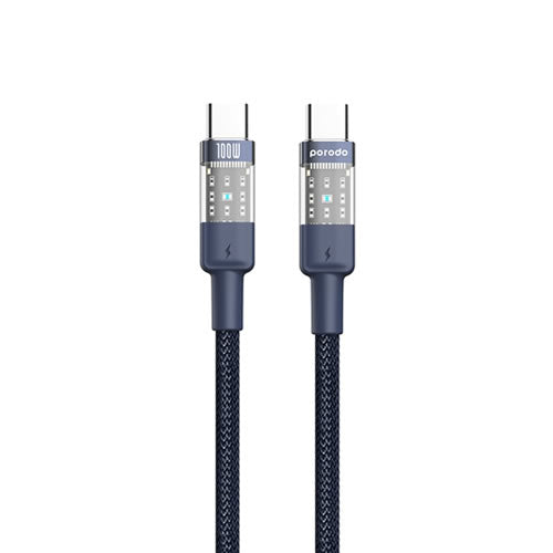 Porodo Braided 100W PD C to C Fast Charging Cable with Transparent Head 1.2M
