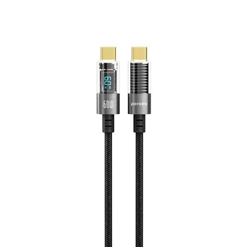 Porodo 60W Type-C to Type-C Braided Cable with PD Display 1.2M - Black