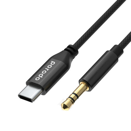 Porodo Braided Aluminum Type-C to 3.5mm AUX Cable 1.2M - Black