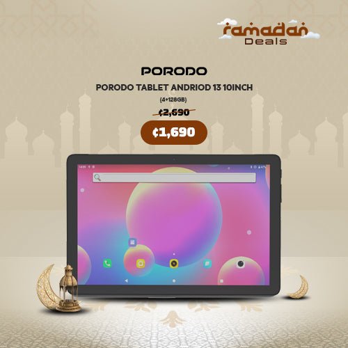 Porodo Tablet Android 13 128GB 4GB 10 Inch Wifi + 4G 2+5MP 6000 MaH