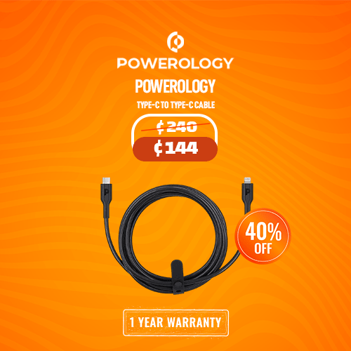 Powerology Type-C to Type-C Cable 1.2M PD 100W - Black