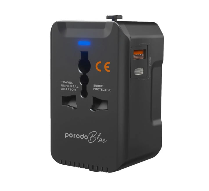 Porodo Blue PD20 Universal Travel Adapter - Black