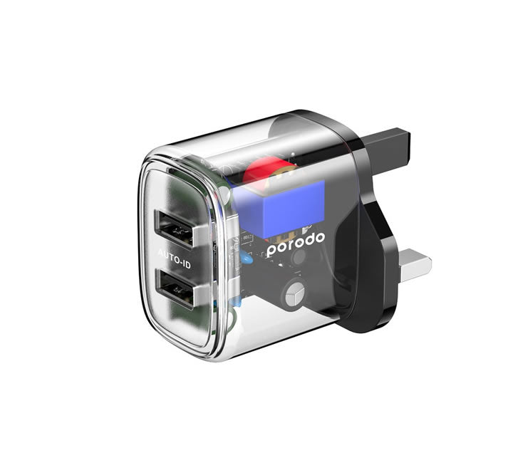 Porodo Dual Output Transparent Charger 2.4A UK - Black