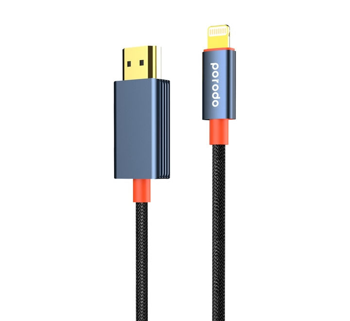 Porodo Alum. Alloy Woven Cable Lightning to HDMI 2m - Black